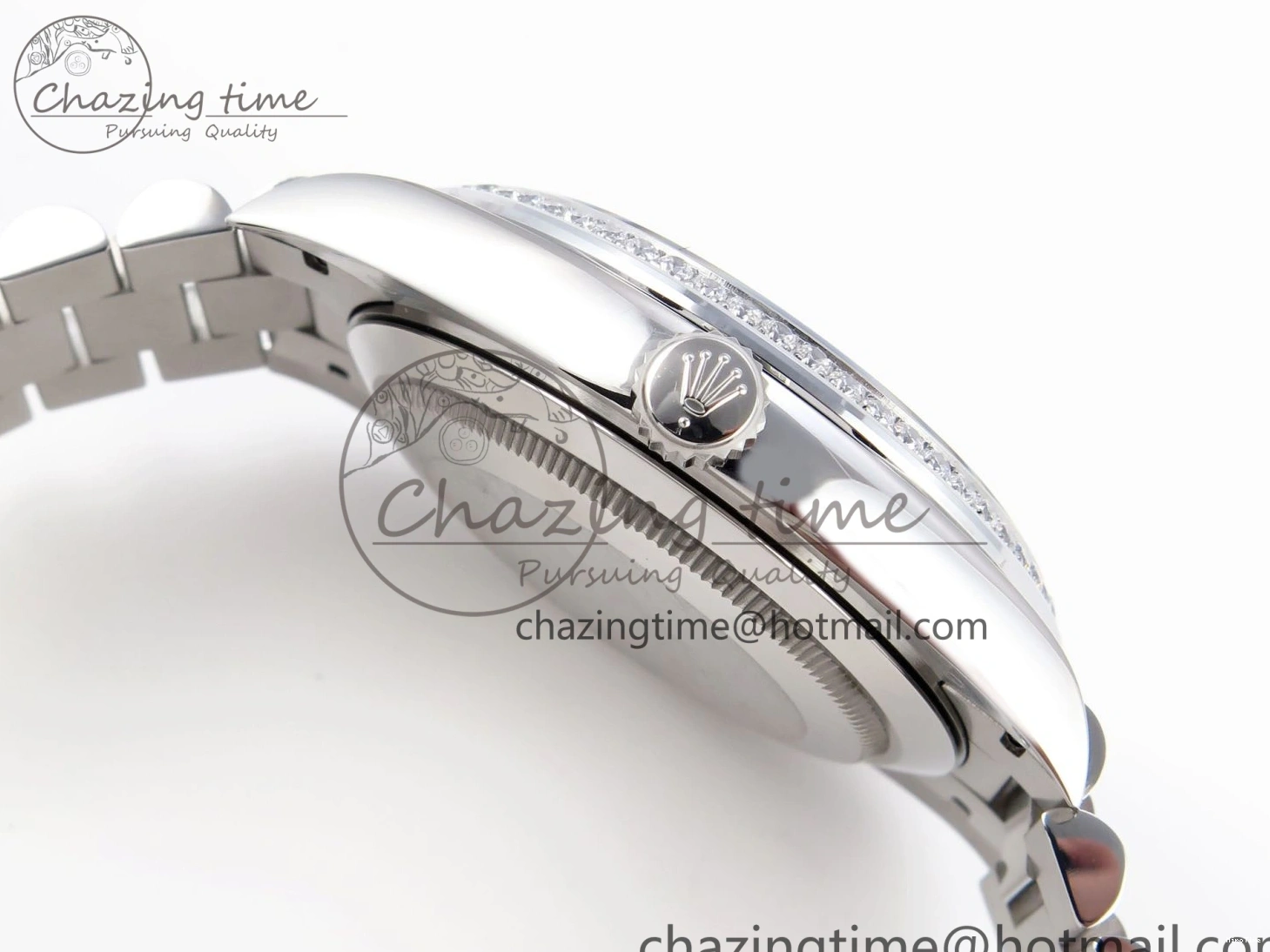 MiroTime 0523 QuickDry DayDate 40 SS GSF Gain Weight Blue Roman Dial Diamonds Bezel on President Bracelet A 1917